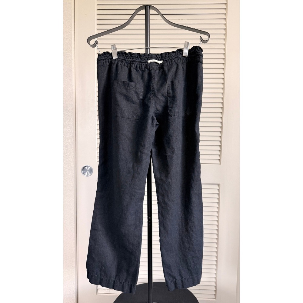 Roxy Ocean Side Black Linen Blend Drawstring Beach Pants Size M - Picture 3 of 7